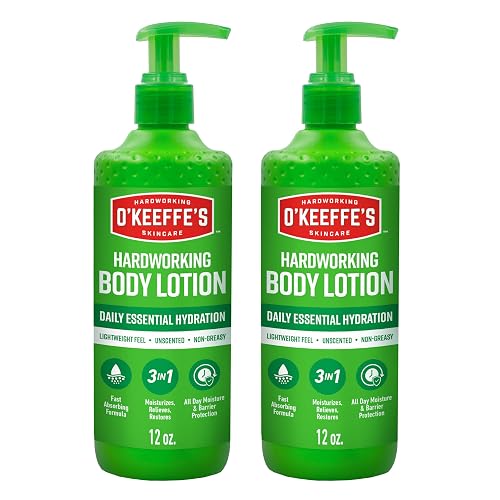 O’Keeffe’s Hardworking Body Lotion, Deep Hydration for Extremely Dry & Cracked Skin, 12 oz Pump (2 Pack), Fragrance-Free & Hypoallergenic, Non-Greasy Beauty & Personal Care O'Keeffe's