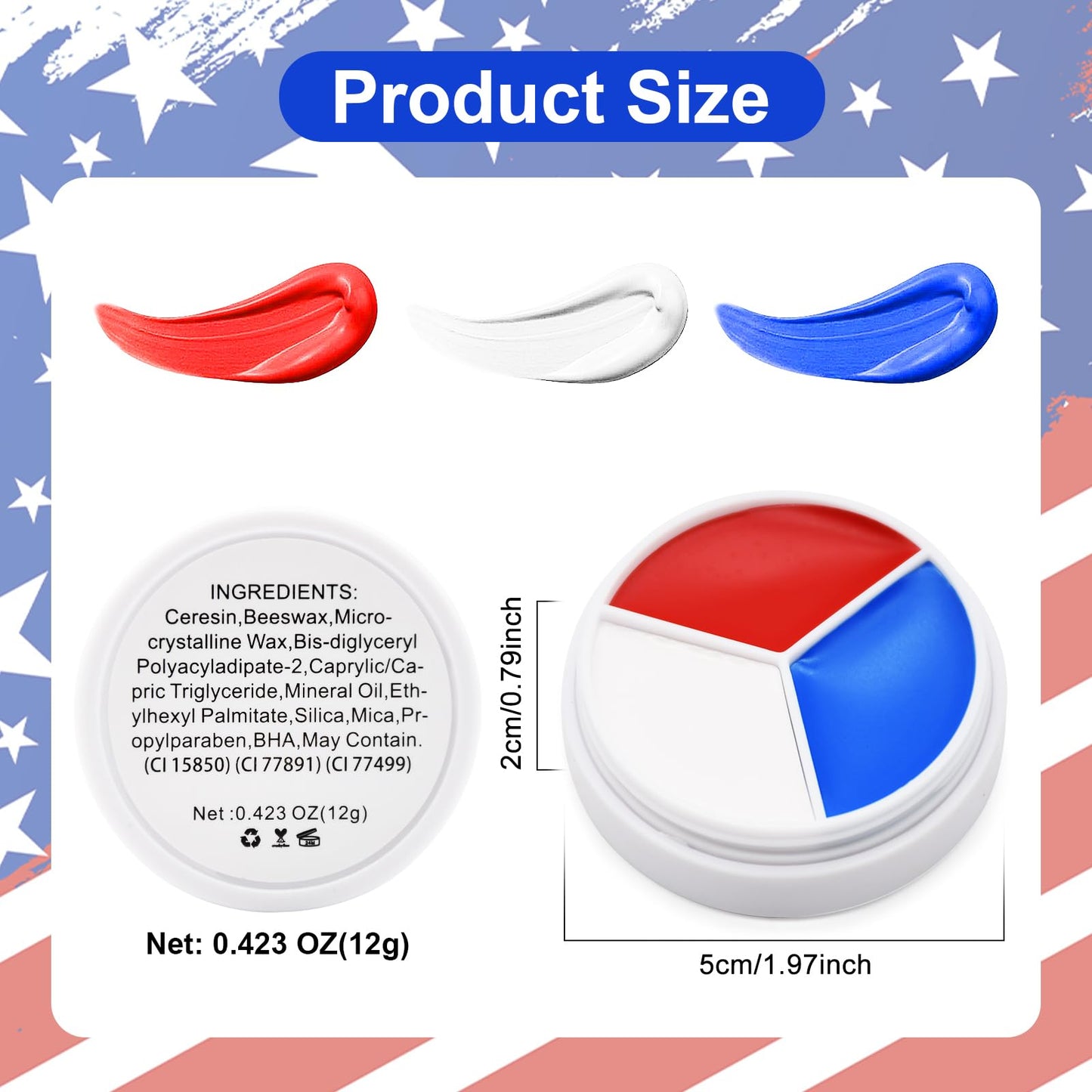 Red White Blue Face Body Paint - USA American Flag 3 Colors Makeup Face Painting Palette for America's Patriotic Events 4th of July, Independence Day Beauty & Personal Care GCCL