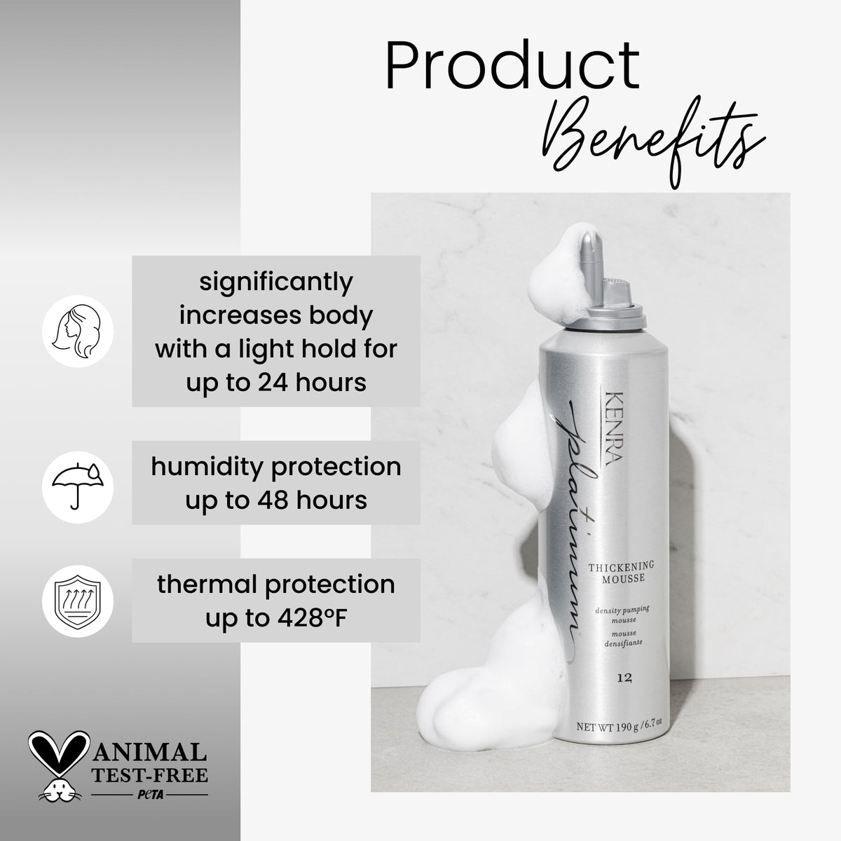 Kenra Platinum Thickening Mousse 12 | Volumizing Styler | Adds Fullness & Body | Humidity Protection Up To 48 hours | Desity Plumping up tp 150% |