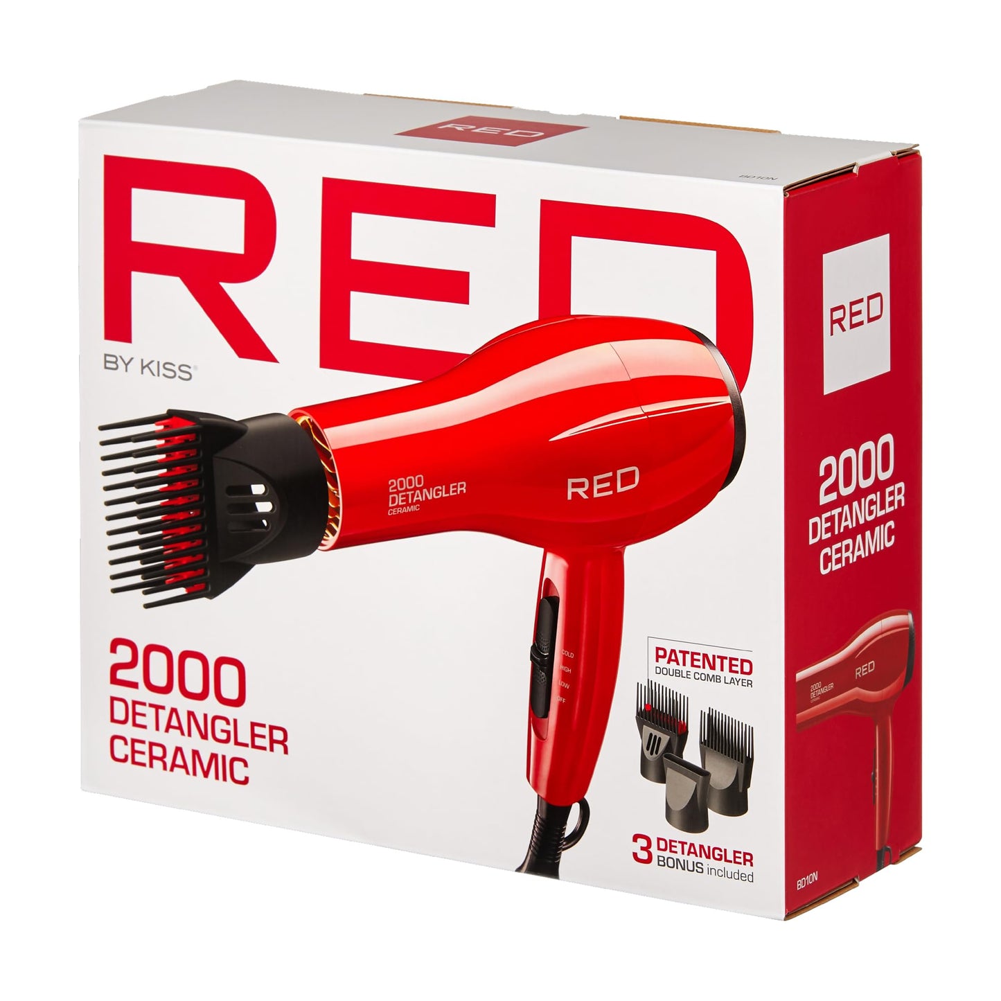 Red by Kiss 2000 Ceramic Hair Dryer, Professional Salon Blow Dryer 3 Attachments Included, 2 Detangler Piks, 1 Air Concentrator, Lightweight Beauty & Personal Care Red by Kiss