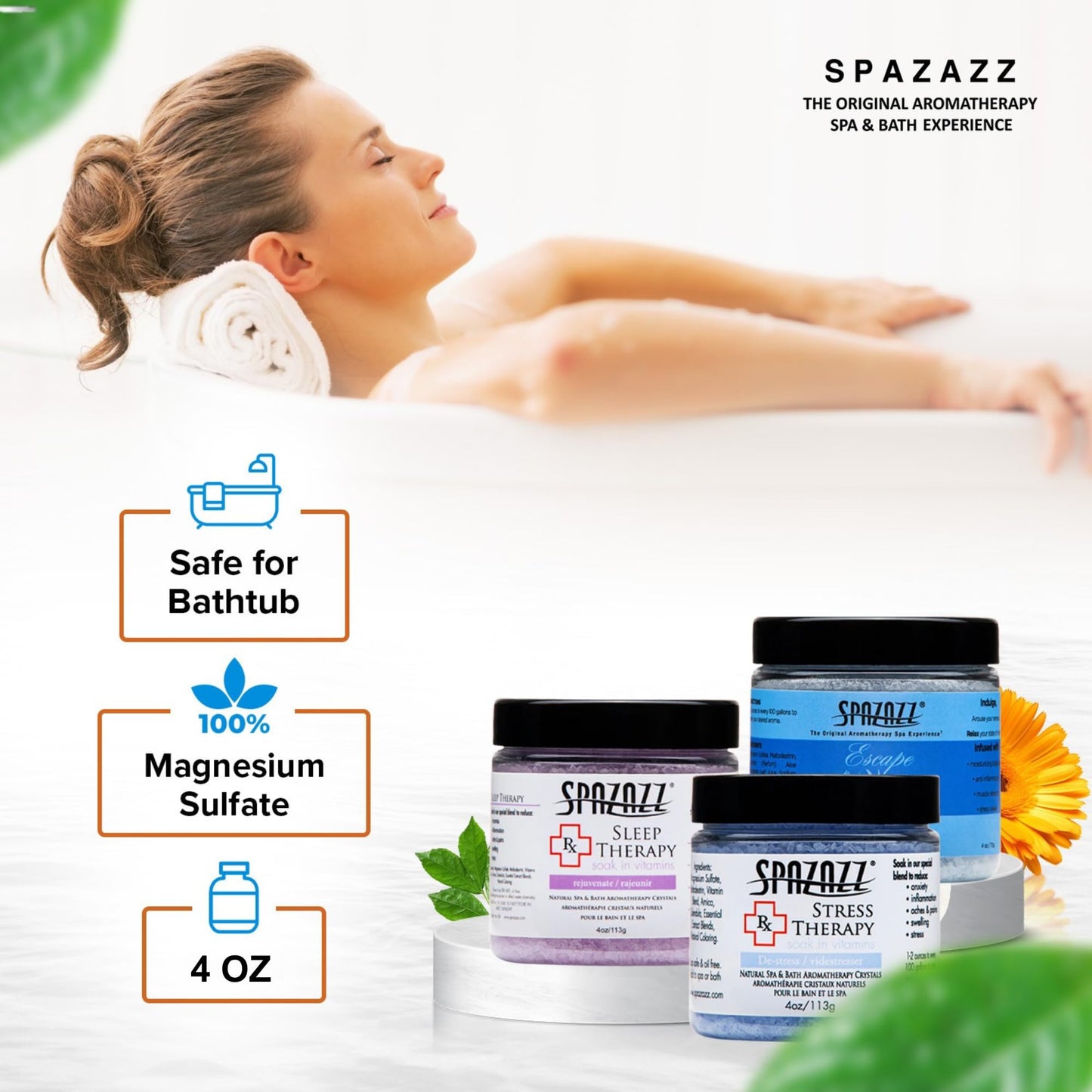Spazazz Hot Tub Aromatherapy Spa Gift Set - Three 4 Oz Bath Salts in Sleep, Stress and Lavender Palmarosa with Tumbler, 5 Point Massager & Rubber Duck Beauty and Personal Care Spazazz