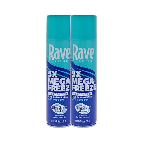 Rave 5X Mega Freeze Unscented Aerosol Hairspray by Rave - Heat Protection, Long Lasting Firm Hold - Minimizes Frizz and Static - 2 pc Beauty & Personal Care rave