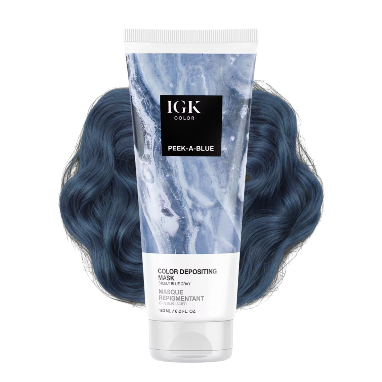 IGK Color Depositing Mask PEEK-A-BLUE - Steely Blue Gray | Conditioning + Hydrate + Shine | Vegan + Cruelty Free | 6 Oz Beauty & Personal Care IGK