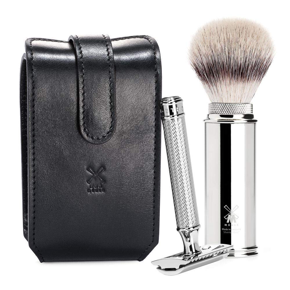 MÜHLE TRAVEL Black Leather Case Silvertip Fiber Safety Razor Travel Set Beauty and Personal Care MÜHLE
