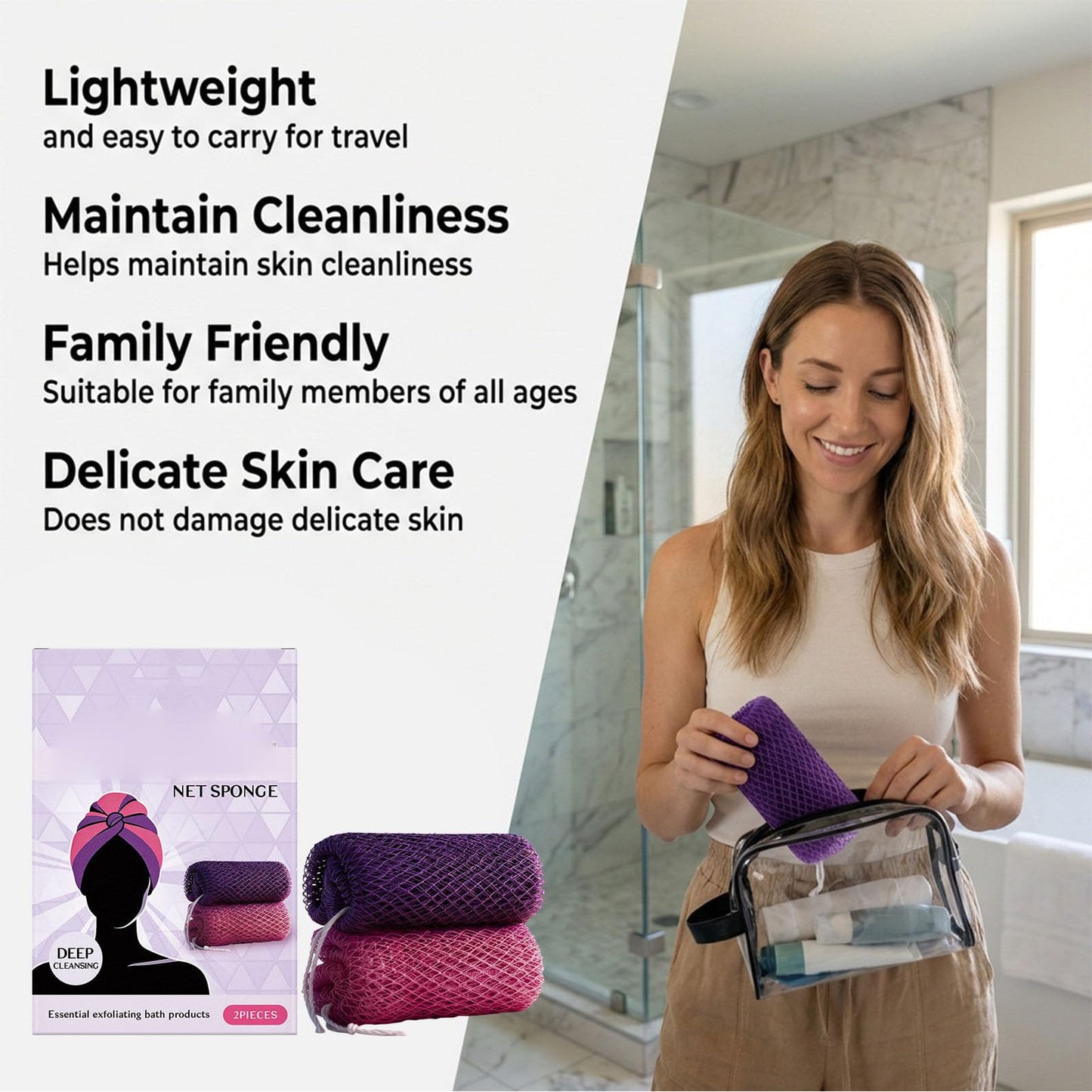 ZJchao African Exfoliating Sponge African Mesh Bath Scrubber Textured Nylon Body Scrubber for Back & Sensitive Skin with Elastic Stretchable Design 2 Beauty and Personal Care ZJchao