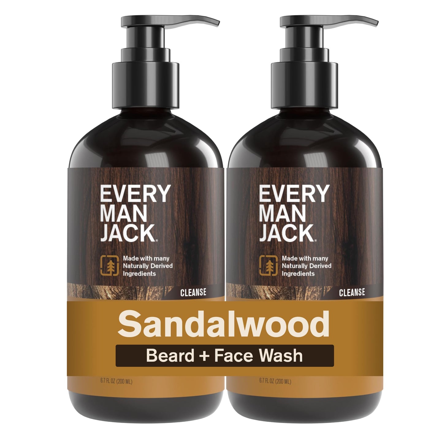 Every Man Jack Beard + Face Wash - Sandalwood Scent - Gently cleanse skin and soften beard - Made with Glycerin and Aloe - 6.7 fl. oz (2 Pack) Beauty and Personal Care Every Man Jack Default Title