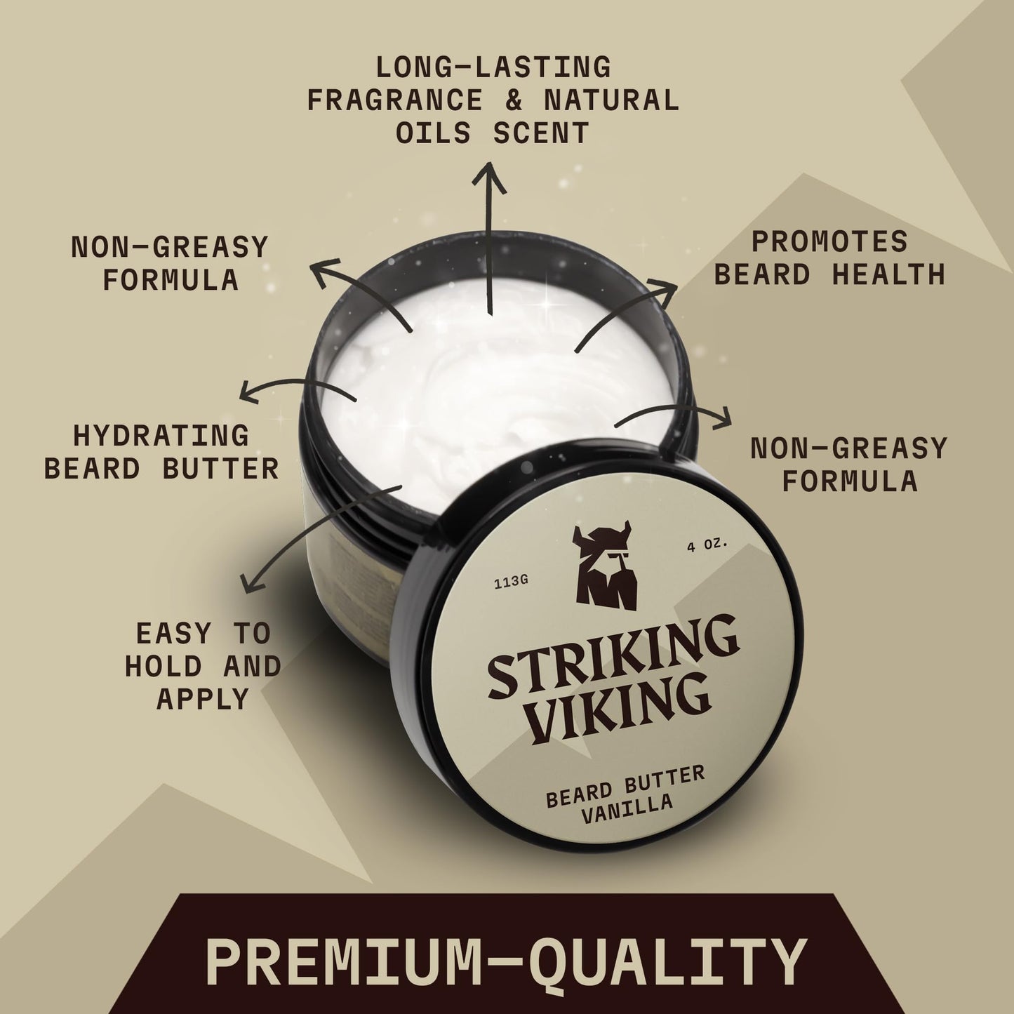 Striking Viking Beard Butter - Non-Greasy Moisturizer With Natural Ingredients (Vanilla, 4oz) - Keep Your Beard Hydrated and Refreshing Beauty & Personal Care Striking Viking