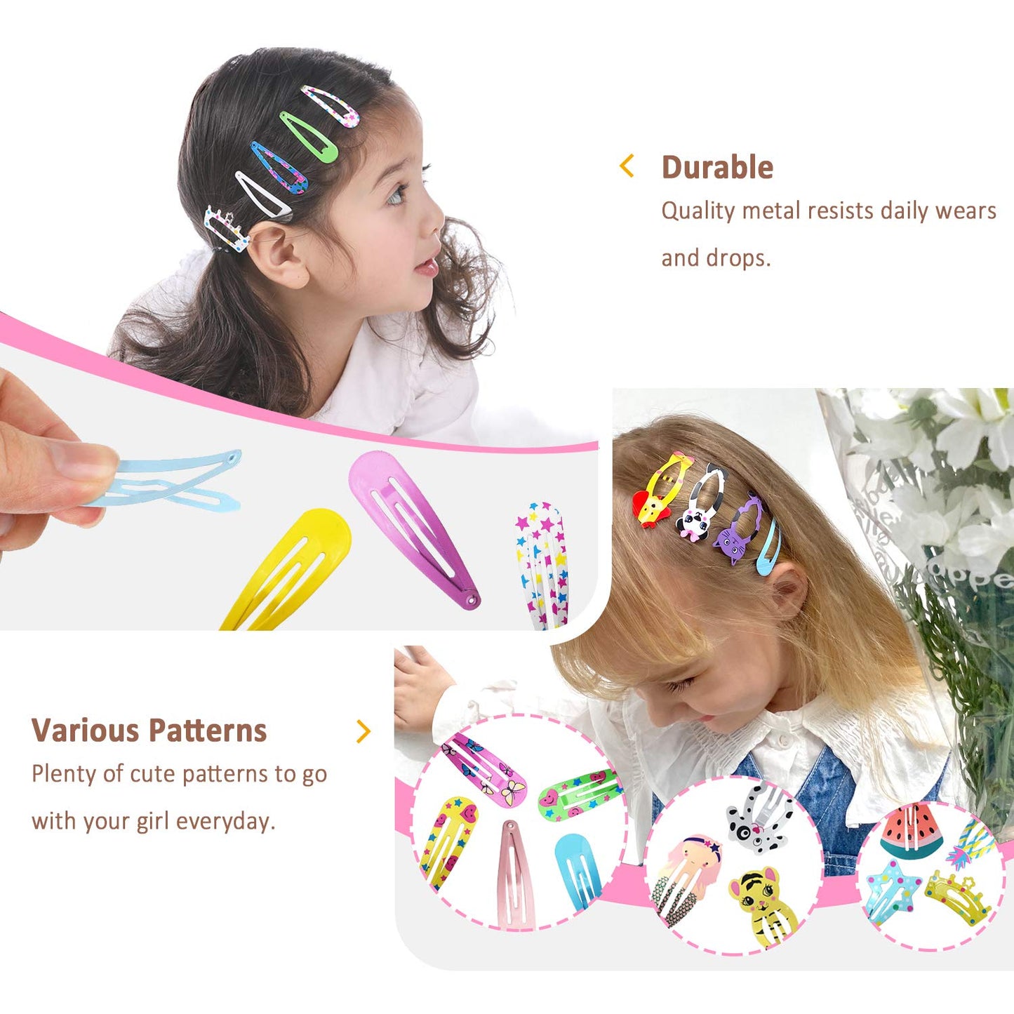 Funtopia Hair Clips for Girls,100 Pcs No Slip Metal Snap, Barrettes for Kids Teens Women, Cute Candy Color Cartoon Design Hair Pins (Animals Fruits Beauty and Personal Care Funtopia