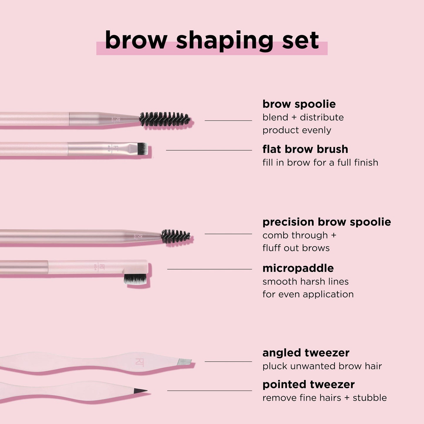 Real Techniques Brow Shaping Set, Spoolie, Tweezers & Brow Brushes, Dual-Ended Tools, For Styling, & Shaping Eyebrows, Get Full, Fluffy Brows Beauty & Personal Care Real Techniques