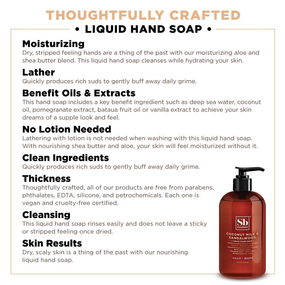 Soapbox Liquid Hand Soap Refill, Coconut Milk & Sandalwood, Vegan, Paraben Free, Moisturizing, Natural Hand Wash for Kitchen and Bathroom, 64oz Half Beauty & Personal Care Soapbox