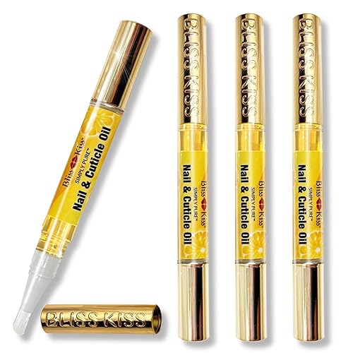 Bliss Kiss | Crisp Fragrance 4 Nail Oil Cuticle Pens w/Vitamin E & Jojoba?Nail Strengthener Nail Growth Treatment for Brittle Peeling Breaking Thin Beauty & Personal Care Bliss Kiss