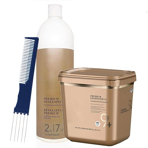 BlondeMe Lightener 9+ Premium Bleach XXL 900 grams, Blonde Me Developer 2% / 7 Vol 1 Liter and M Hair Designs Tint Brush Comb (Bundle), Off White Beauty & Personal Care M Hair Designs