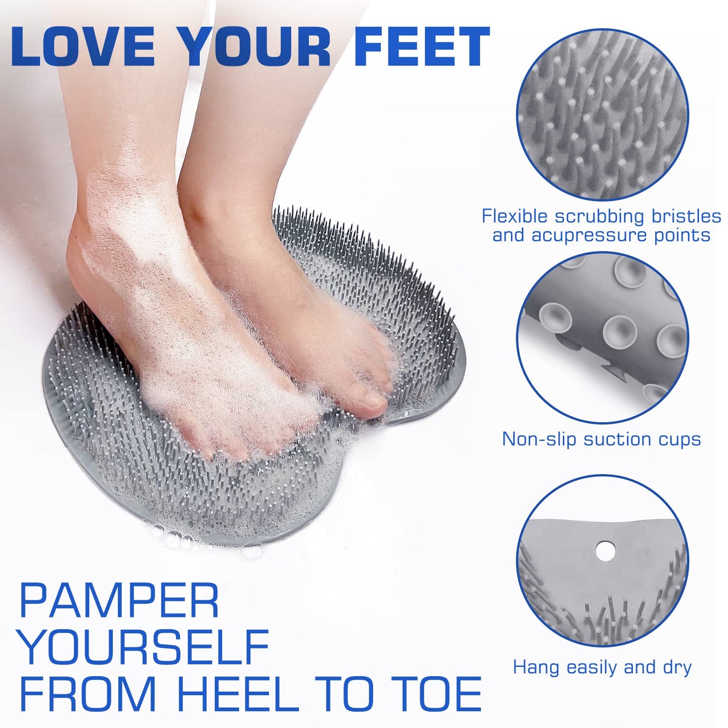 Shower Foot Scrubber Mat Back Washer Exfoliating Bath Wash Pad Wall Mounted Slip Suction Cups for Use in Cleaner Men and Women Beauty & Personal Care SZZYXD