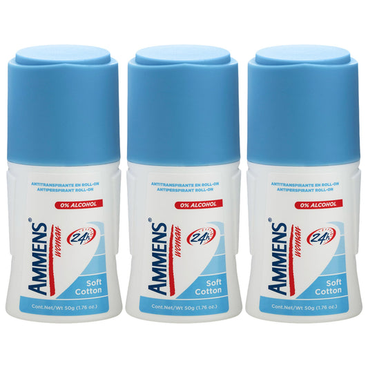 Ammens Roll-On Deodorant for Women - Desodorante en Roll-On para Mujer - Alcohol-Free, Antiperspirant, Soft Cotton Scent - Sin Alcohol Beauty and Personal Care Tu Salud Plus