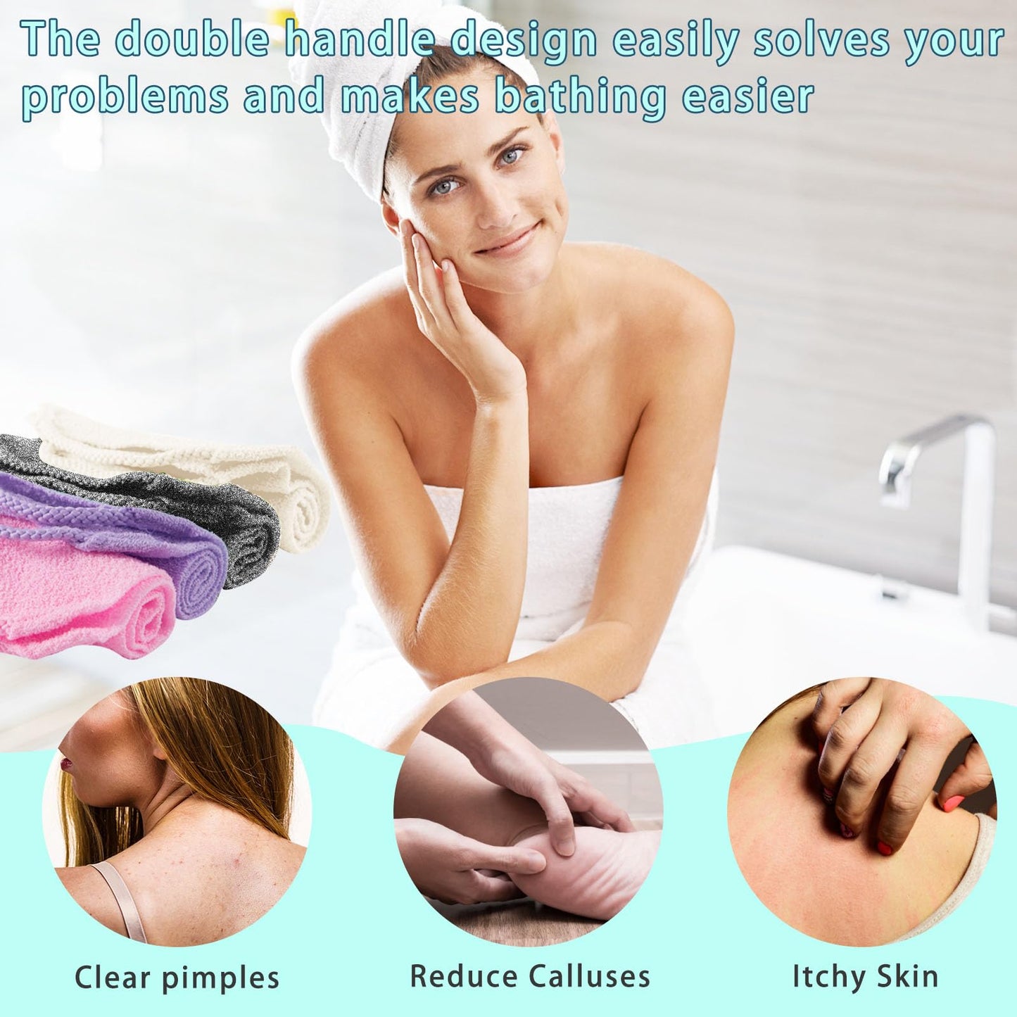 4Pcs Back Scrubber for Shower, Nylon Exfoliating Body Washcloth, Stretchable Back Scrubber With Handle, Back Washer for Women Men Beauty and Personal Care CANIPHA