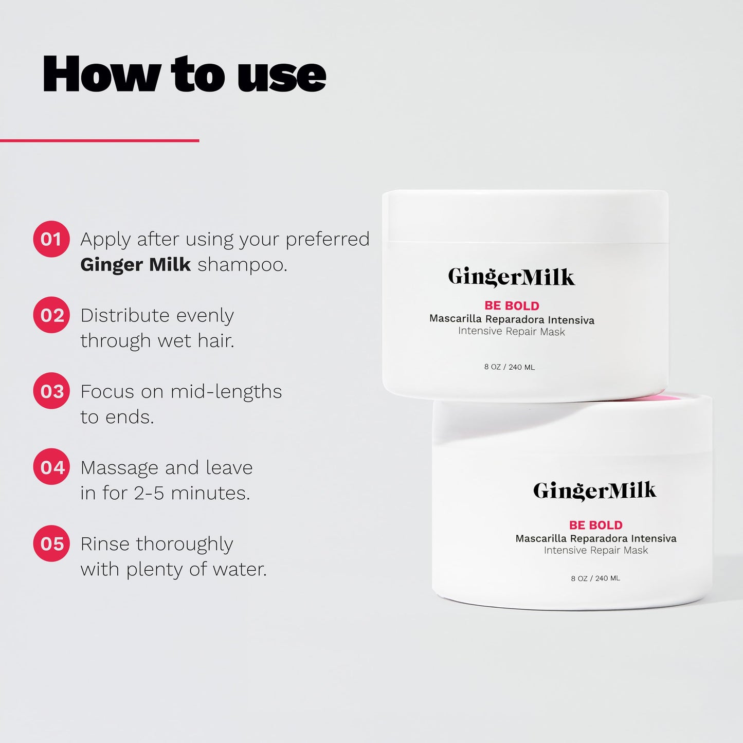 Ginger Milk Natural Care Intensive Repair Hair Mask for Dry/Damaged Hair due to Coloring, Chemical Processes, hot styling tools and dryers | BE BOLD Beauty & Personal Care Ginger Milk Natural Care