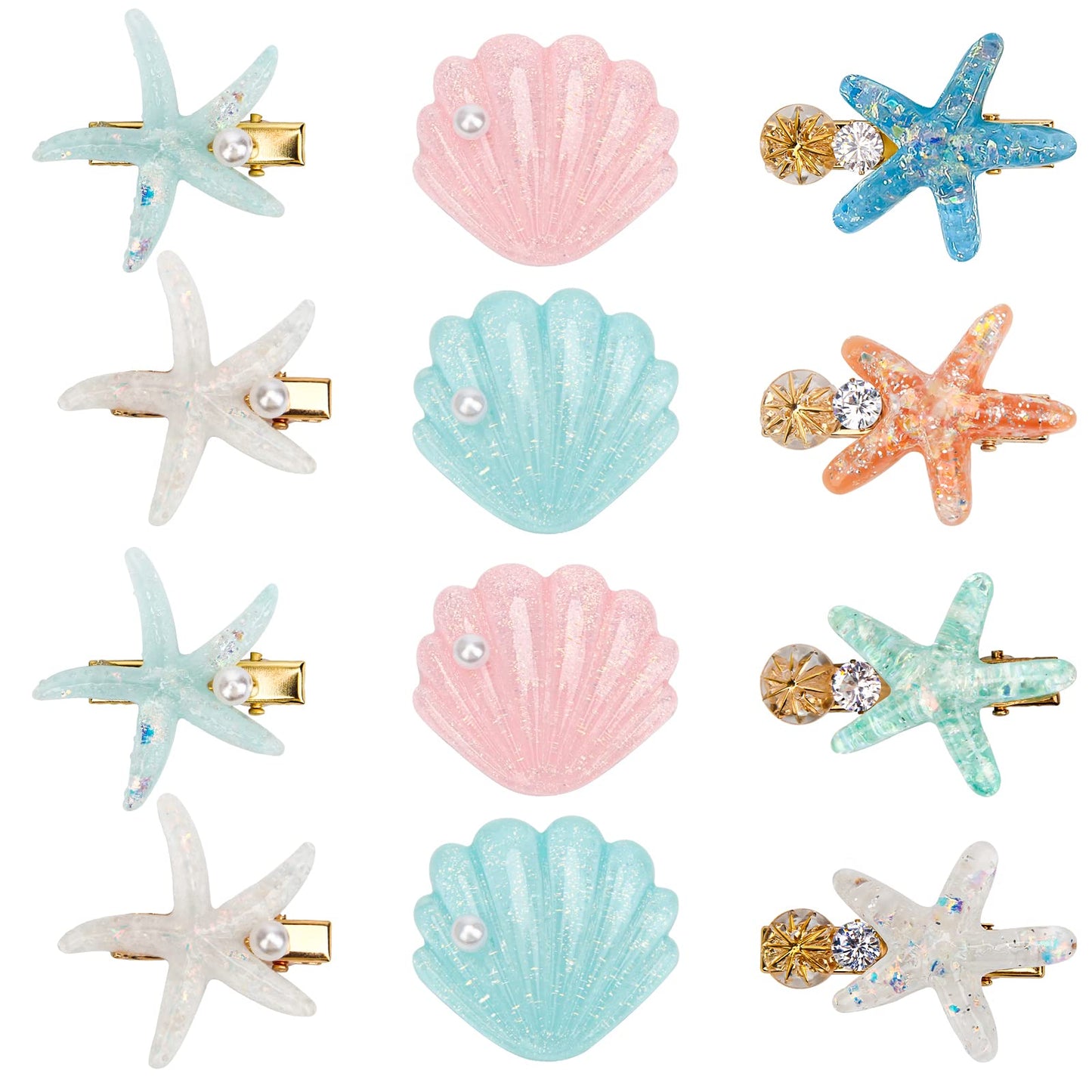 12 Pieces Shell Pearl Starfish Hair Clip Set, Catcan Seashell Hair Clips Starfish Alligator Clips for Women Headwear Styling Tools Accessories Beauty & Personal Care Catcan