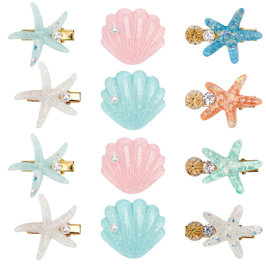 12 Pieces Shell Pearl Starfish Hair Clip Set, Catcan Seashell Hair Clips Starfish Alligator Clips for Women Headwear Styling Tools Accessories Beauty & Personal Care Catcan