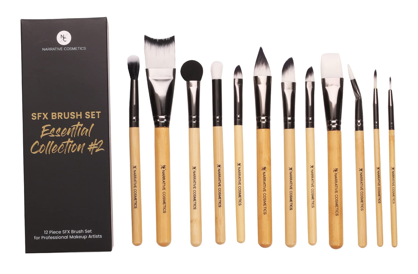 Narrative Cosmetics SFX Brush Set, Essential Collection #2, 12 Makeup Brushes with Synthetic Bristles & Natural Bamboo Handles Beauty & Personal Care Narrative Cosmetics