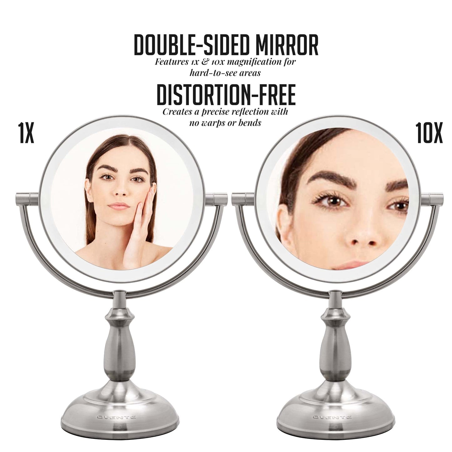 OVENTE 8" Lighted Tabletop Makeup Mirror with 1X/10X Magnification, Double Sided Vanity Mirror, 360° Swivel Design, 3-Tone Smart Touch Glow LED Lights Beauty & Personal Care OVENTE