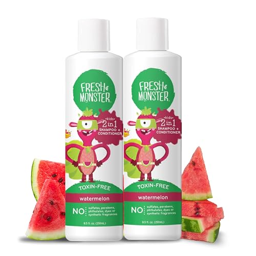 Fresh Monster 2-in-1 Kids Shampoo & Conditioner, Toxin-Free, Hypoallergenic, Tear-free Shampoo & Conditioner for Kids, Watermelon (2 Pack, 8.5oz/each) Beauty & Personal Care Fresh Monster