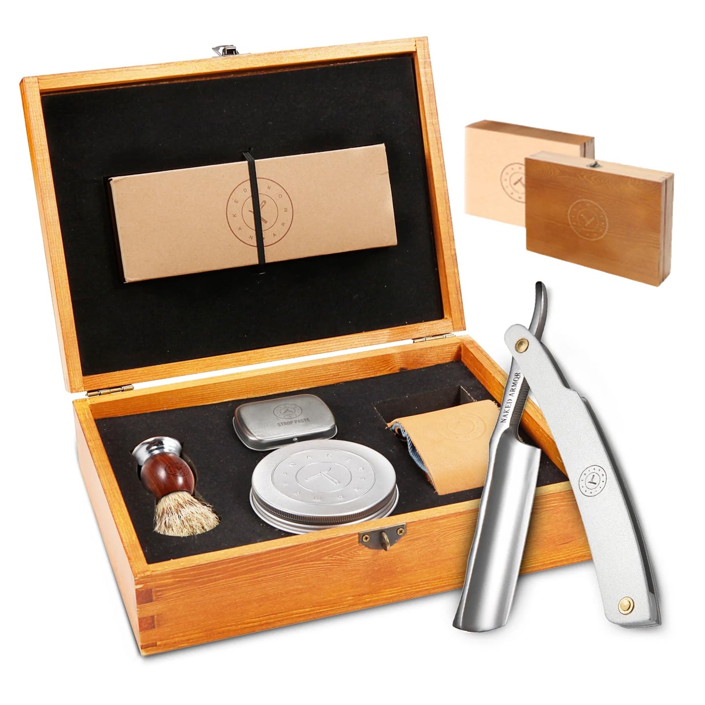 Naked Armor Merlin Straight Razor Kit, Straight Razor Shaving Kit for Men with Japanese Stainless Steel 7/8 Blade, Leather Strop, Shave Soap, Shaving Beauty and Personal Care Naked Armor