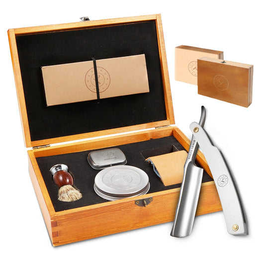 Naked Armor Merlin Straight Razor Kit, Straight Razor Shaving Kit for Men with Japanese Stainless Steel 7/8 Blade, Leather Strop, Shave Soap, Shaving Beauty and Personal Care Naked Armor