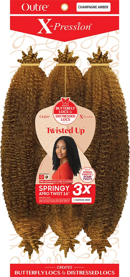 Outre X-Pression - Twisted Up - Springy Afro Twist 16" 3X (3 Pack, CHAMPAGNE AMBER)