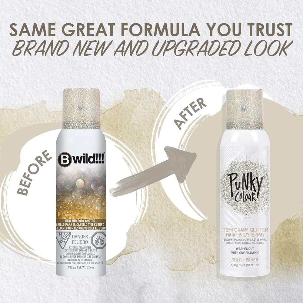 Punky Temporary Hair and Body Glitter Spray, Gold/Silver - Glitters Hairspray, Adds Shimmery Glow, Hair Glitter for Kids, Women, Men 3.5 oz Beauty & Personal Care Jerome Russell