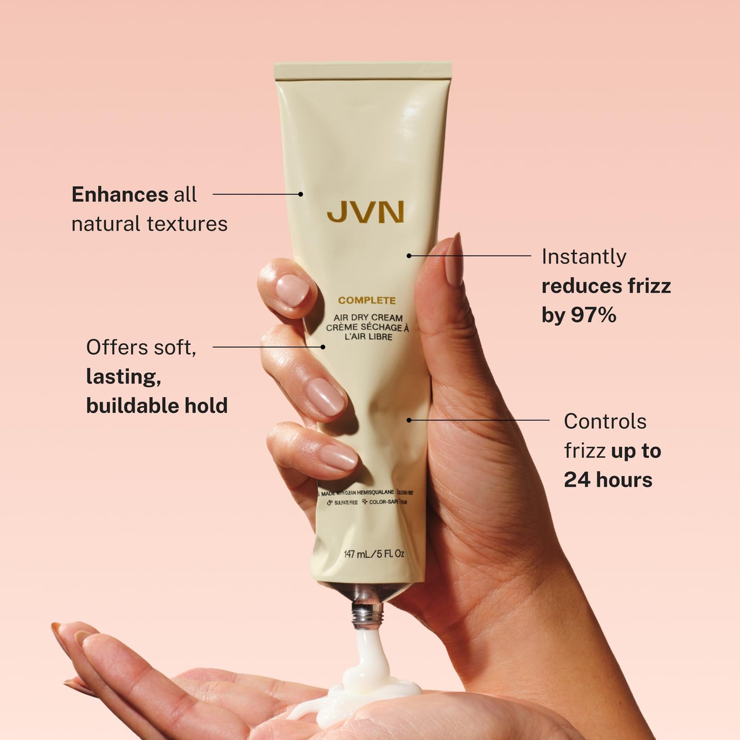 JVN No Heat Complete Air Dry Cream, 2 Fl Oz, Travel Size, Hair Smoothing Cream Enhances Your Natural Texture, Curl Cream and Wavy Hair Products Beauty & Personal Care JVN