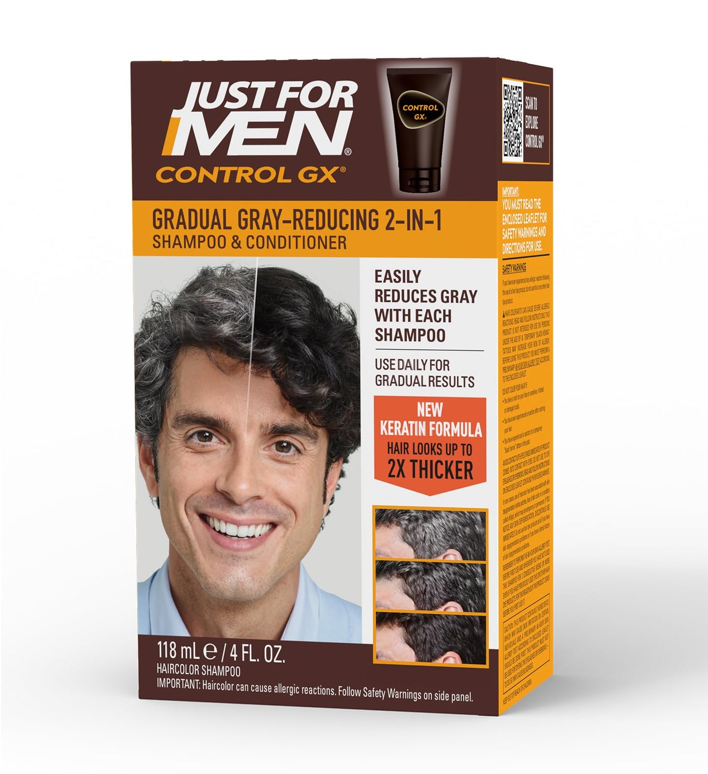 Just for Men Control GX Grey Reducing 2-in-1 Shampoo and Conditioner, Gradual Hair Color with Keratin for Stronger Thicker and Healthier Looking Hair Beauty and Personal Care Just for Men Default Title