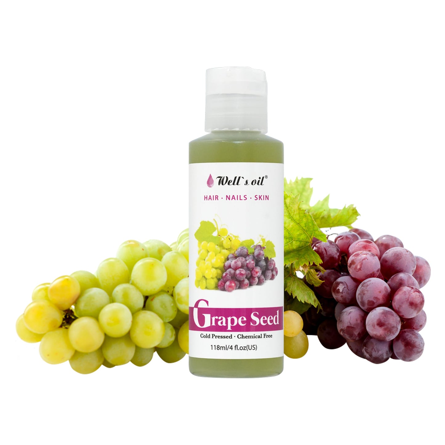 GRAPESEED OIL | 4oz (118ml) | All-Natural | For Hair, Skin & Nails | Moisturizer for Sensitive Skin Types | Refined, Cold Pressed | by Well's Oil Beauty & Personal Care Well's Oil