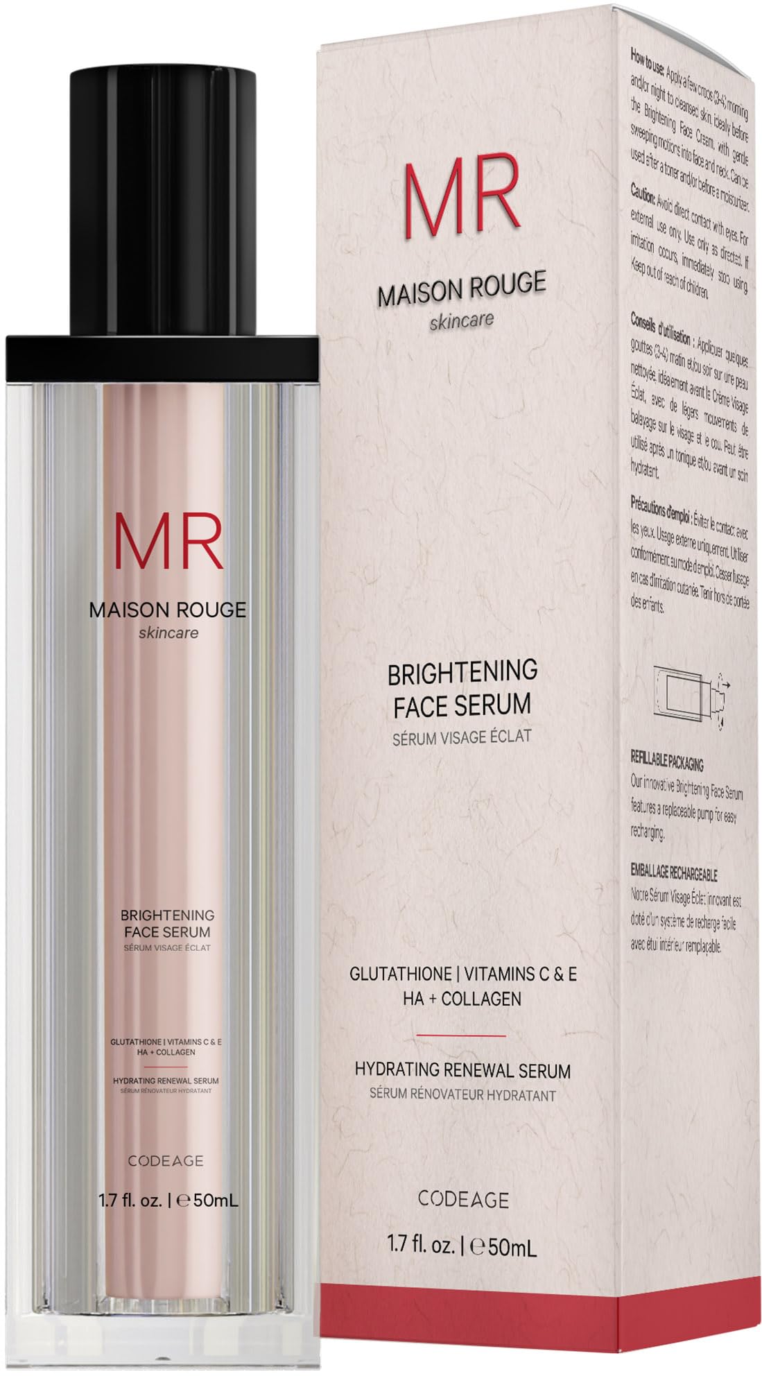 Maison Rouge Brightening Face Serum by Codeage - Glutathione Serum, Vitamin C, E, Hyaluronic Acid, Collagen - Radiance Enhancing - Parabens Beauty & Personal Care Codeage