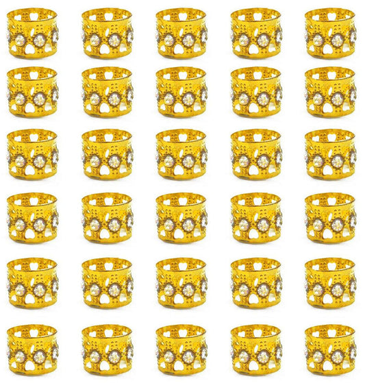 Hyamass 30pcs Gold Hair Accessories, Rhinestone Aluminum Dreadlocks Beads with Adjustable Cuffs, Metal Hair Ring Clips Hair Jewelry for Women Beauty & Personal Care Hyamass