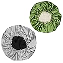 Hanbertti 2pcs Double Layer Satin Sleep Cap, Adjustable Satin Cap, Silk Bonnet, Reusable Bath Hair Cap for Night Sleeping Reversible (Silver Black+ Beauty & Personal Care Hanbertti
