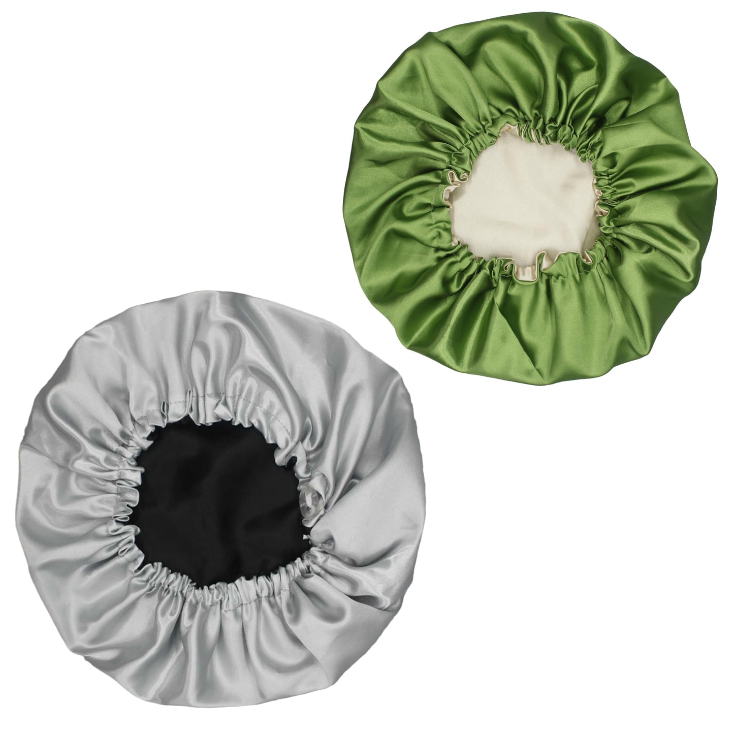 Hanbertti 2pcs Double Layer Satin Sleep Cap, Adjustable Satin Cap, Silk Bonnet, Reusable Bath Hair Cap for Night Sleeping Reversible (Silver Black+ Beauty & Personal Care Hanbertti