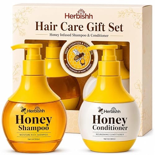 Herbishh Honey Shampoo & Conditioner Set (300 mL Each) Cleansing Shampoo for Buildup with Hydrating Conditioner for Dry & Damaged Hair, Shine Beauty & Personal Care Herbishh