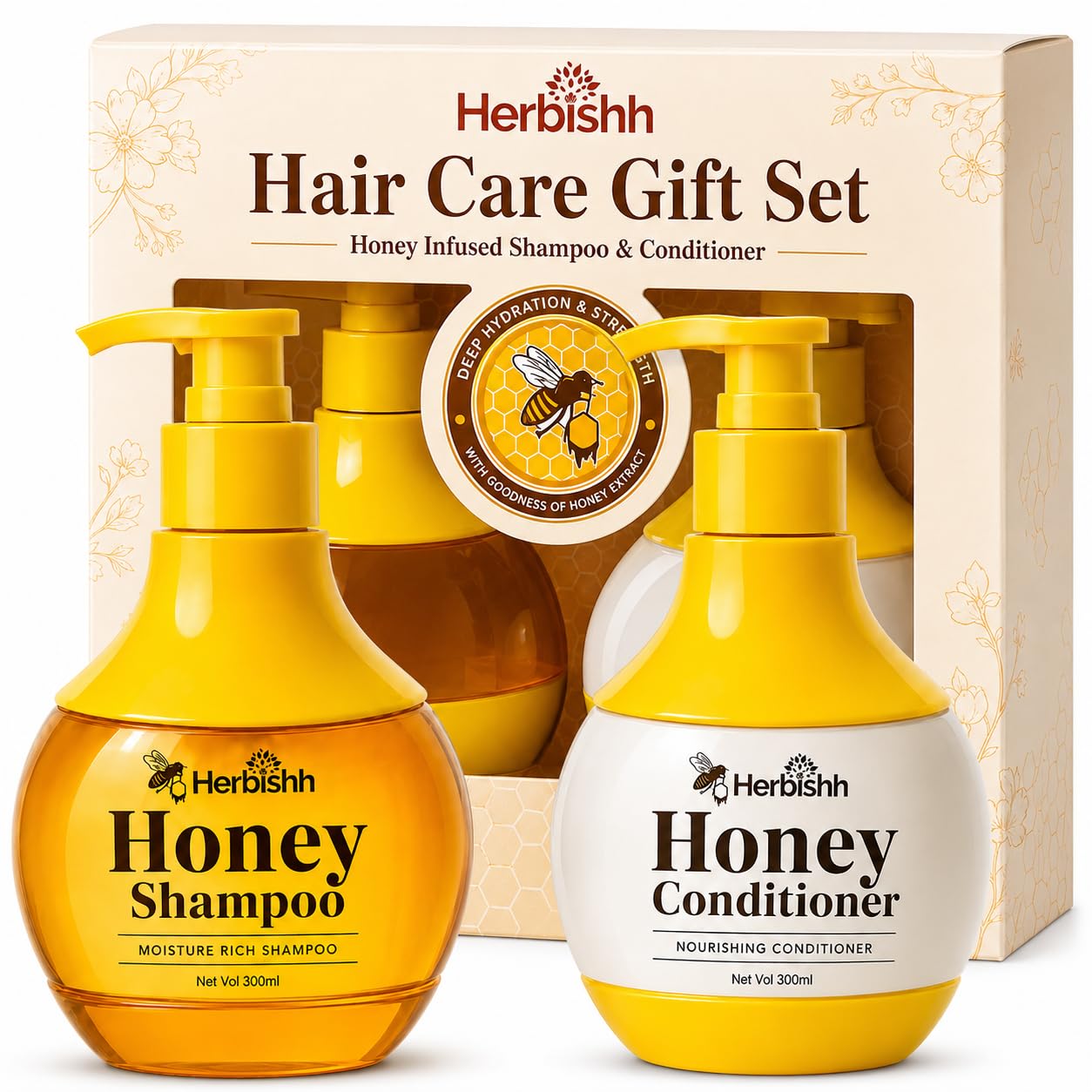 Herbishh Honey Shampoo & Conditioner Set (300 mL Each) Cleansing Shampoo for Buildup with Hydrating Conditioner for Dry & Damaged Hair, Shine Beauty & Personal Care Herbishh