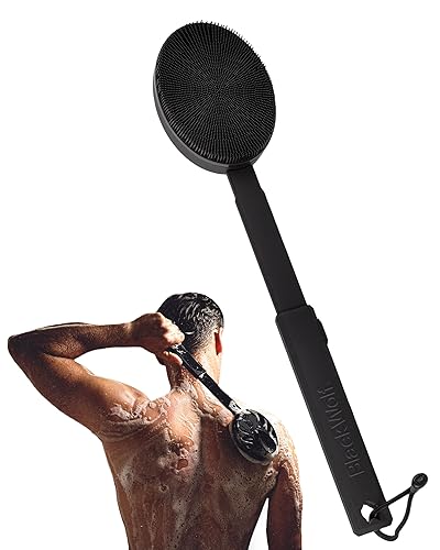 Black Wolf Silicone Body Scrubber & Exfoliator - Vibrating Loofah Shower Scrubber Brush with Handle Extension for Back - Deep Cleaning & Exfoliating Beauty & Personal Care Black Wolf
