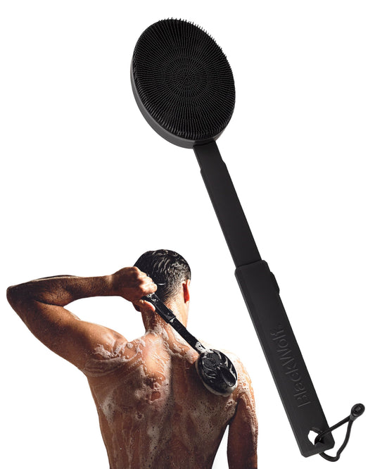 Black Wolf Silicone Body Scrubber & Exfoliator - Vibrating Loofah Shower Scrubber Brush with Handle Extension for Back - Deep Cleaning & Exfoliating Beauty & Personal Care Black Wolf