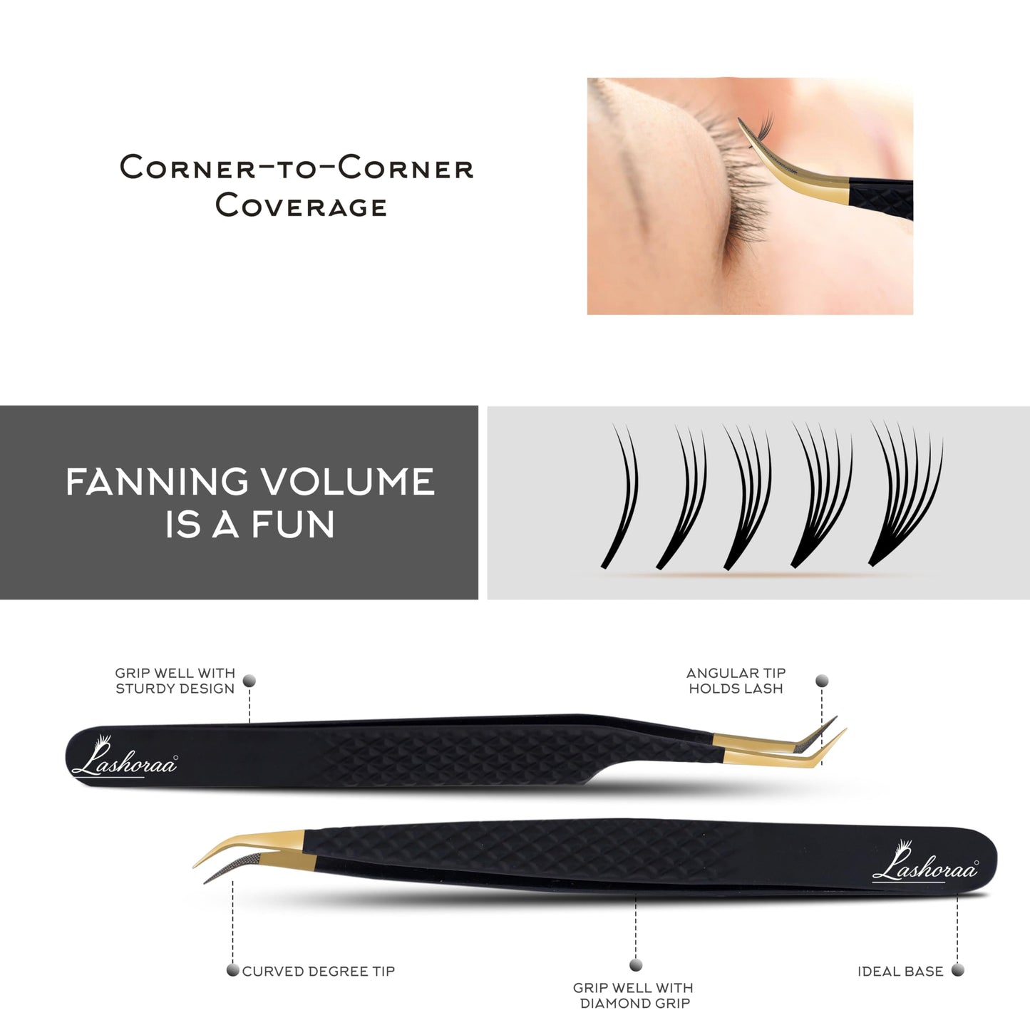 LASHORAA Professional Lash Tweezers 4 Pcs- Leather Case Eyelash Tweezers Fiber Tips, Diamond Grip & Japanese Steel- Curved, 45° Degree & Angular Beauty and Personal Care LASHORAA