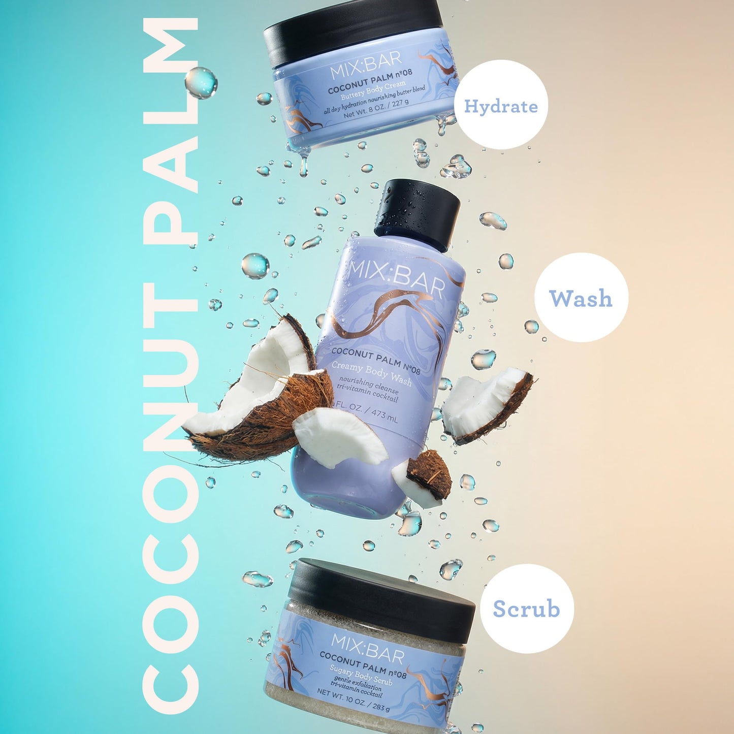 MIX:BAR Coconut Palm Creamy Body Wash for Women, Hydrating & Moisturizing with Niacinamide, Panthenol & Vitamin C - Vegan, Sulfate Free, Paraben Free Beauty & Personal Care MIX:BAR