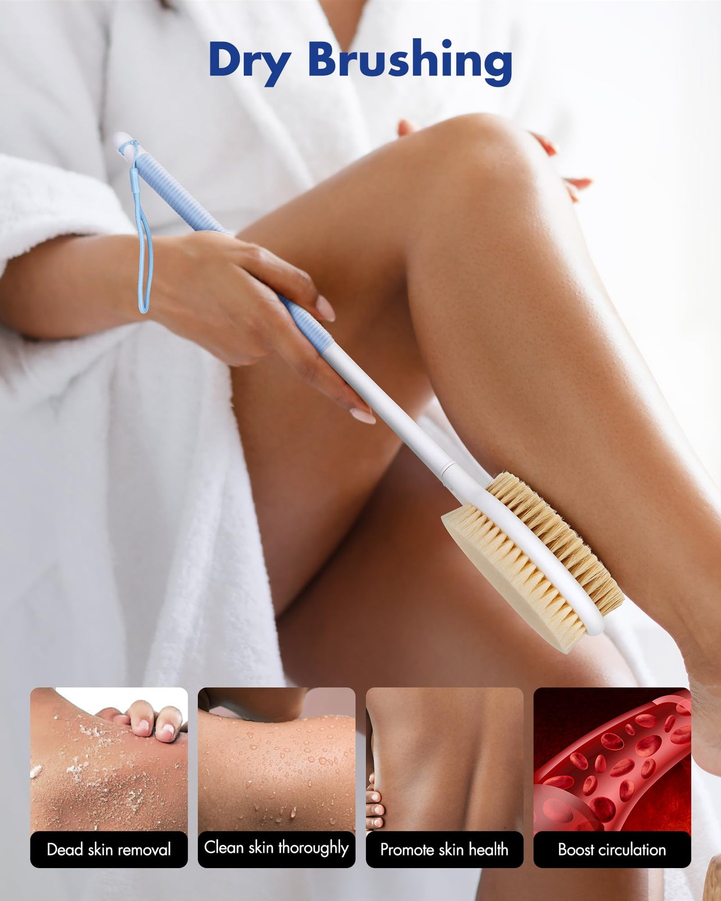 Back Scrubber Body Shower Brush: Anti Slip Long Handle Bath Brush with Stiff and Soft Bristles - Showering Exfoliator Wet or Dry Brushing for Women Beauty and Personal Care Rafow