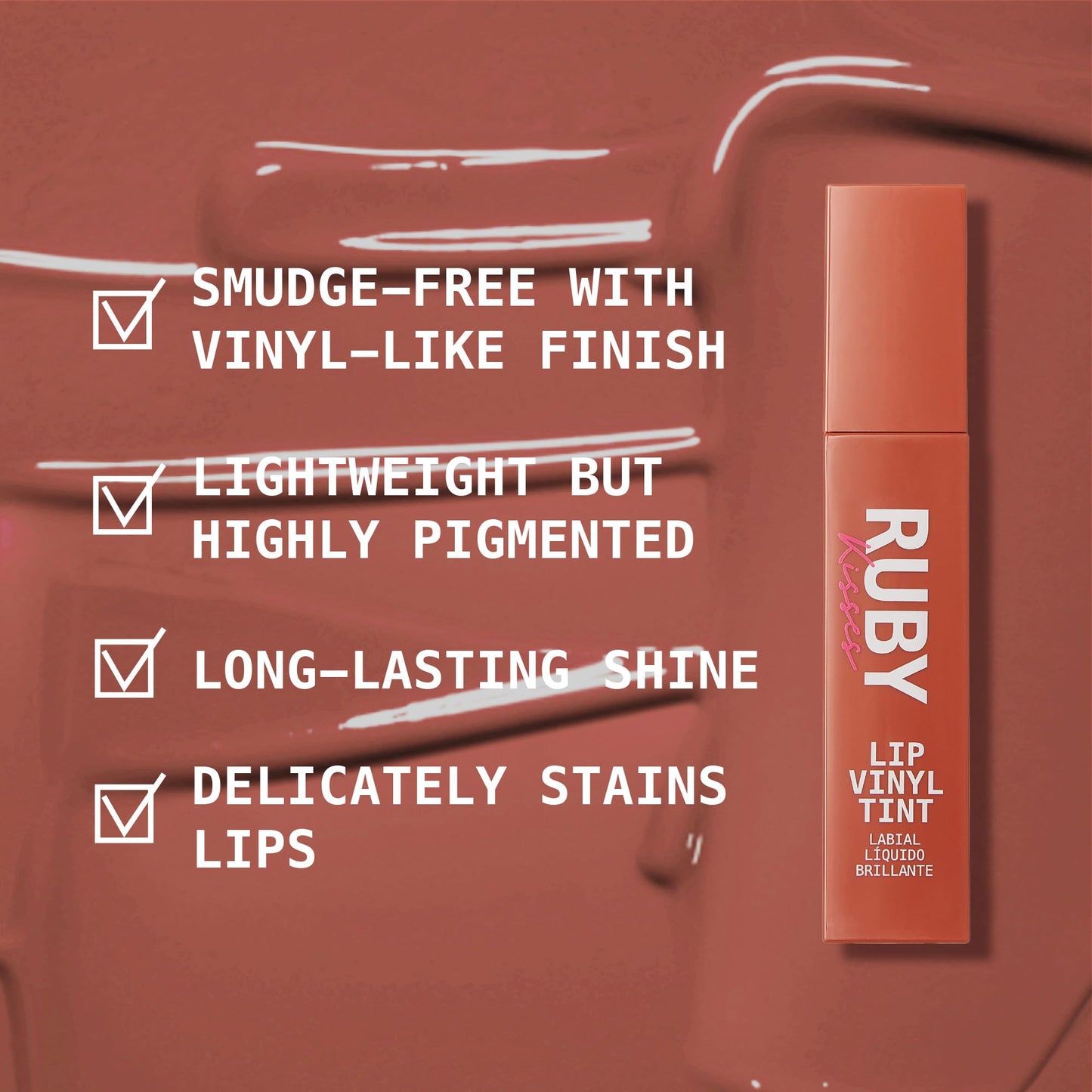 Ruby Kisses Lip Vinyl Tint - High-Pigment, Transfer-Proof, Smudge-Proof Liquid Lipstick, Soft-Satin Shine, Lightweight Makeup, Long-Lasting Lip-gloss Beauty & Personal Care Ruby Kisses