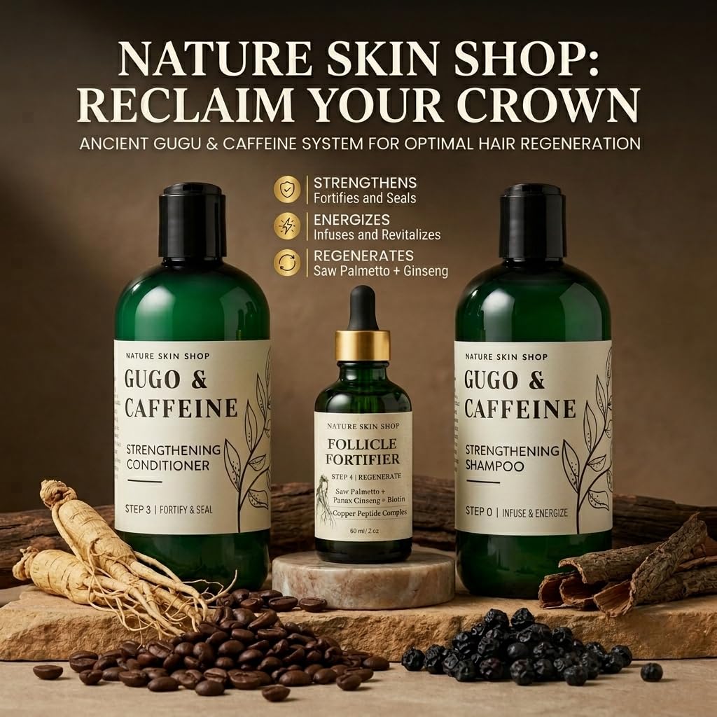 Nature Skin Shop Gugo and Copper Peptide Hair Mastery System 3 Piece Set with Strengthening Shampoo, Conditioner and 2 oz Scalp Serum Beauty & Personal Care Nature Skin Shop
