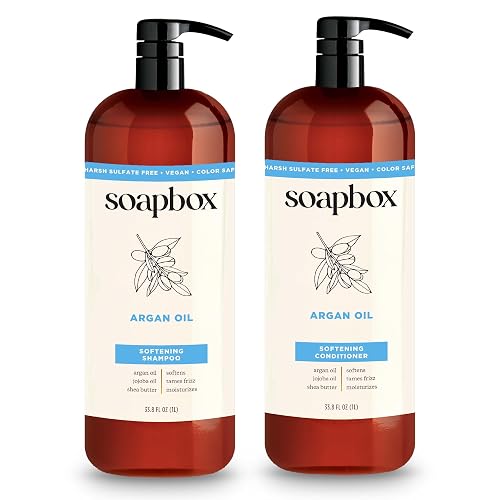 Soapbox Argan Oil & Vanilla Shampoo & Conditioner Set, Leaves Hair Smooth & Controls Frizz - Clean Ingredients Free of Harsh Chemicals, Sulfates Beauty & Personal Care Soapbox