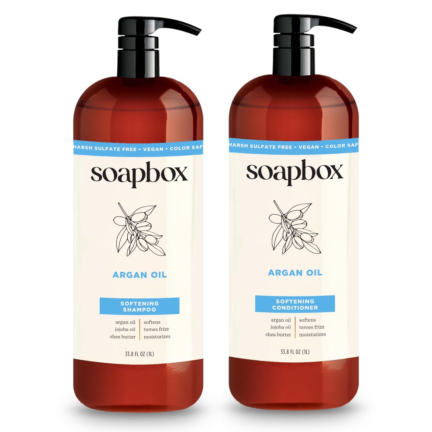 Soapbox Argan Oil & Vanilla Shampoo & Conditioner Set, Leaves Hair Smooth & Controls Frizz - Clean Ingredients Free of Harsh Chemicals, Sulfates Beauty & Personal Care Soapbox