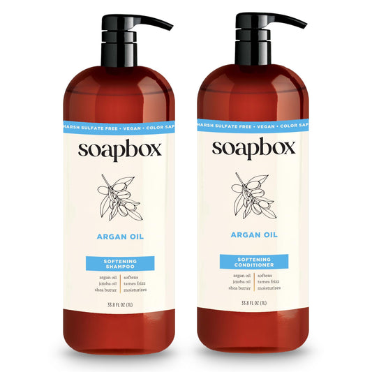 Soapbox Argan Oil & Vanilla Shampoo & Conditioner Set, Leaves Hair Smooth & Controls Frizz - Clean Ingredients Free of Harsh Chemicals, Sulfates Beauty & Personal Care Soapbox