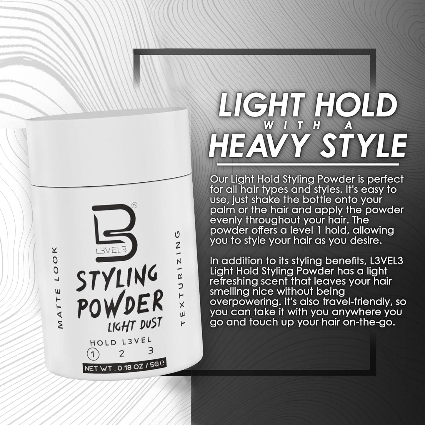 L3 Level 3 Travel Styling Powder - Small 0.18 oz for Travel - Natural Look Mens Powder - Sample Styling Powder (12, White) Beauty & Personal Care L3