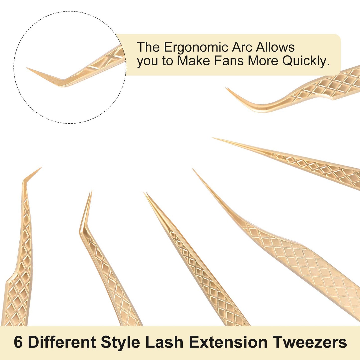 FEITA Eyelash Extension Tweezer Set Gold Lash Applicator Tool - Precision Lashes Diamond Grip Tweezers for 2D-6D Volume & Individual Eyelashes Beauty & Personal Care FEITA